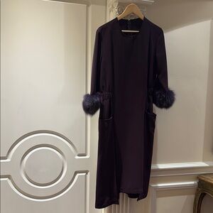 Midi Deep Purple dress with fur cuffs